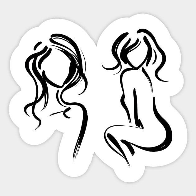 Stick figure woman in black ink Sticker by WelshDesigns